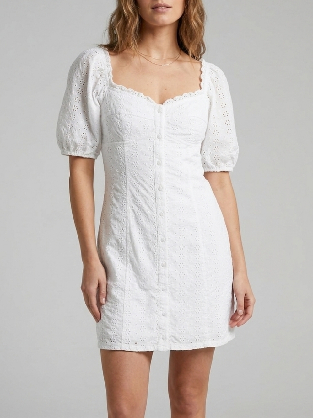 Gap White 100% Cotton Eyelet Dress Puff Sleeves Milkmaid Coquette